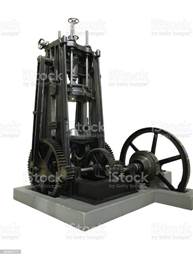 Old vintage metal press machine isolated over white background Old vintage metal press machine isolated over white background. Antique Stock Photo